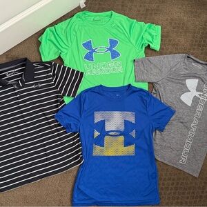 4 Boys Youth large Under Armour shirt lot Dri fit polo athletic training soccer
